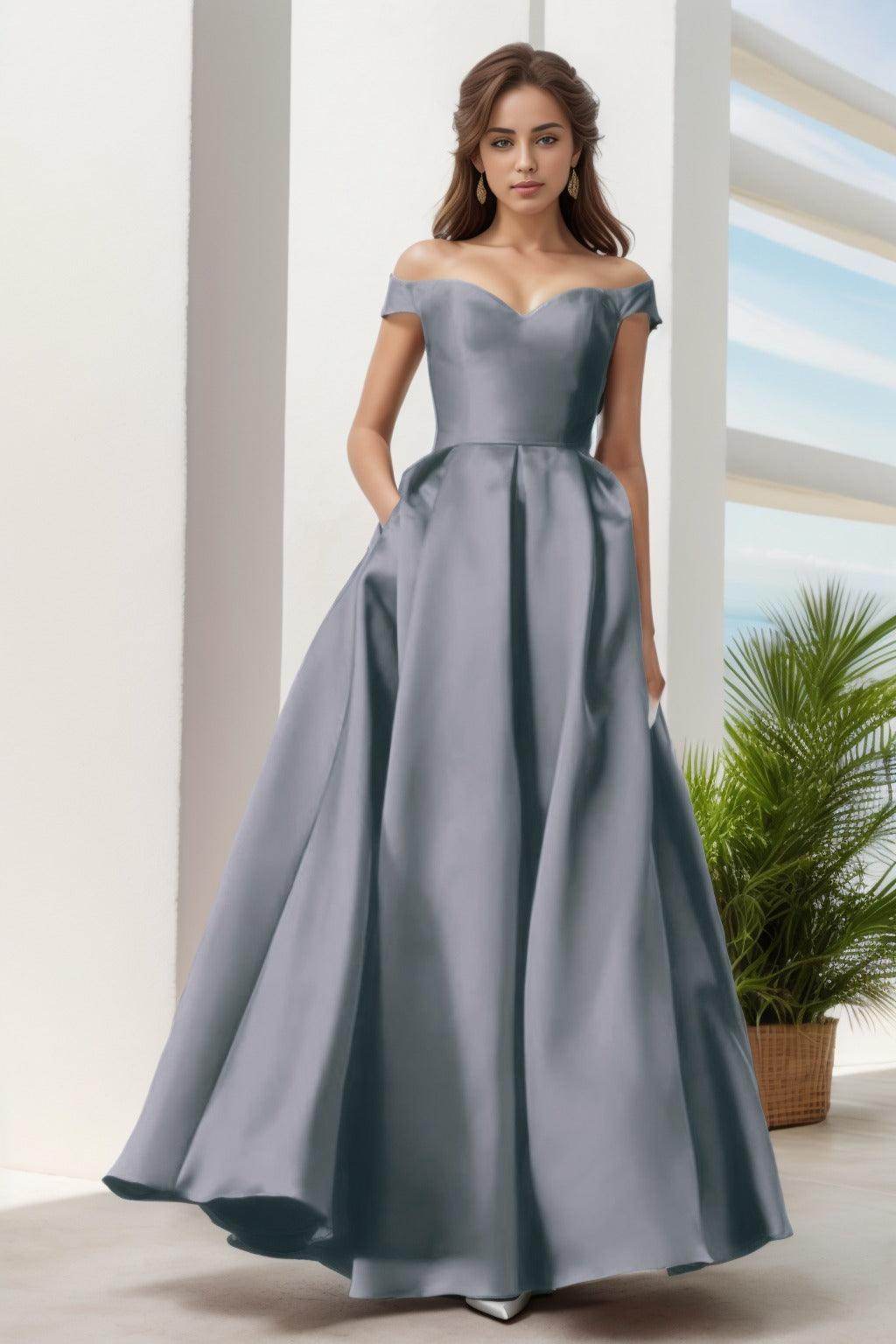 A-Line Floor Length Satin Prom Dress CS0408