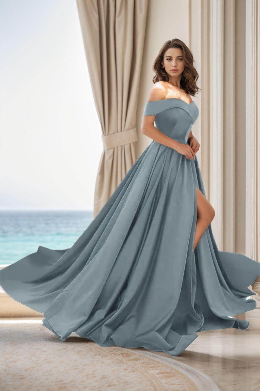 A-Line Court Train Satin Prom Dress CS0405