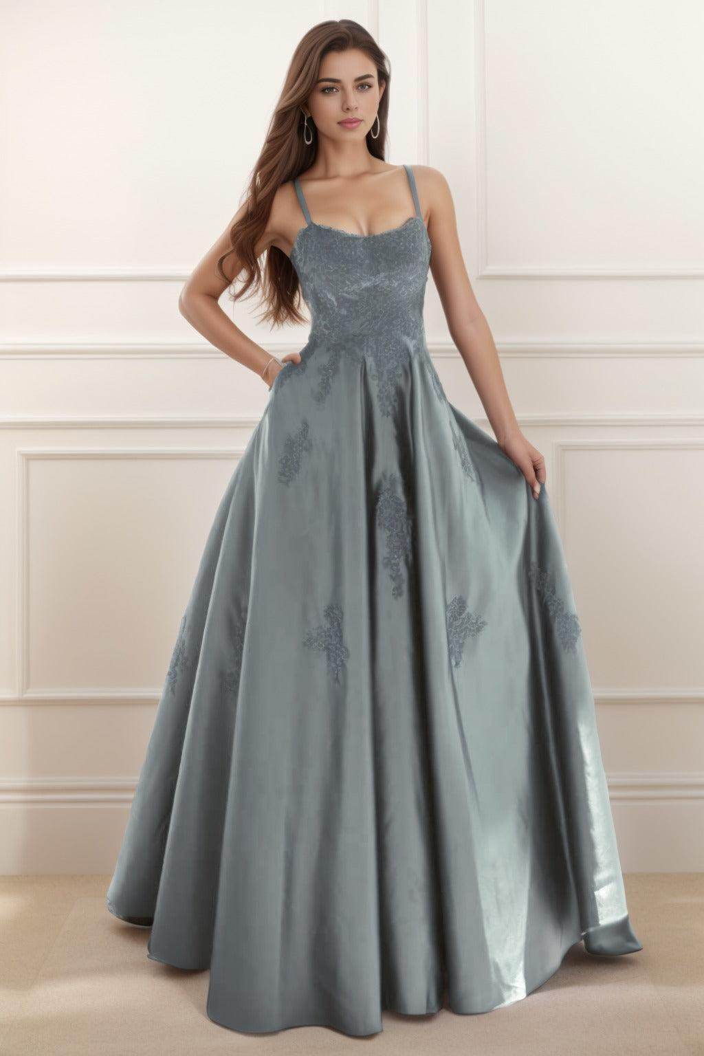 A-Line Floor Length Satin Prom Dress CS0458