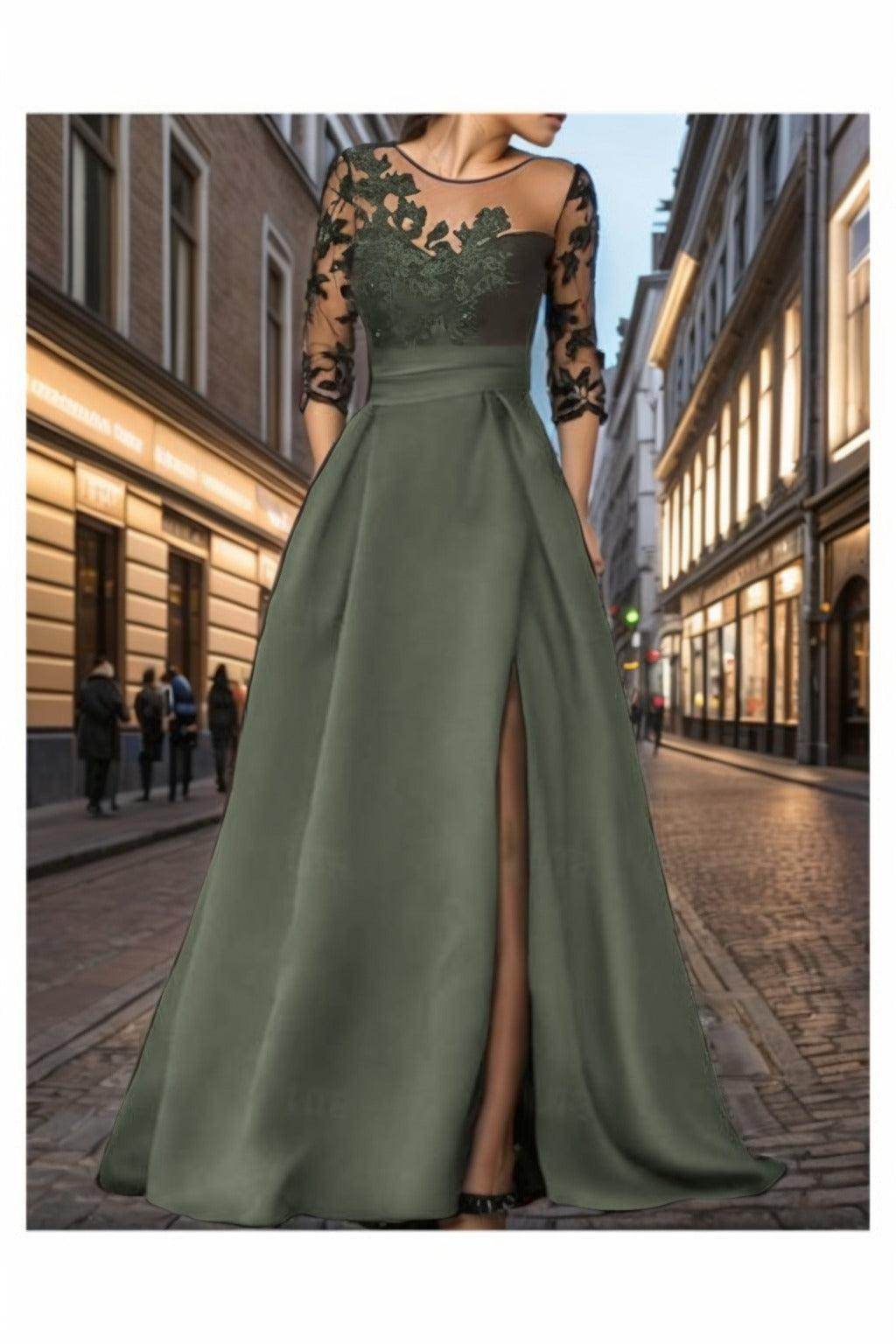 A-Line Sweep-Brush Train Satin Prom Dress CS0456