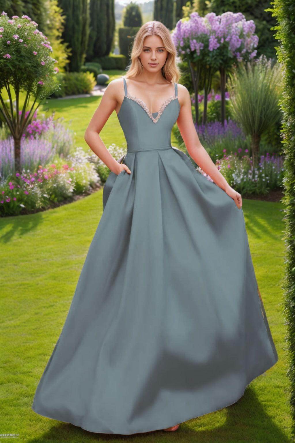 A-Line Floor Length Satin Prom Dress CS0451