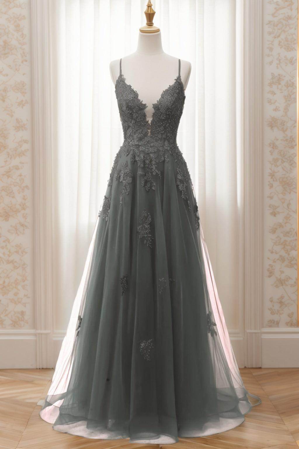 A-Line Sweep-Brush Train Tulle Prom Dress CS0463