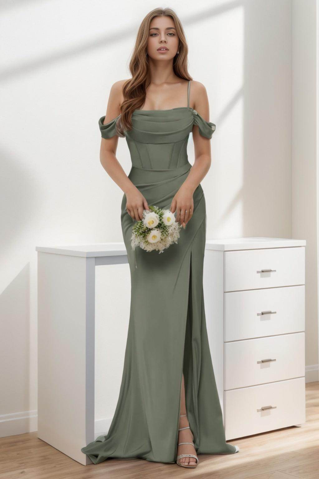 Trumpet-Mermaid Sweep-Brush Train Silk-Like Prom Dress CS0399