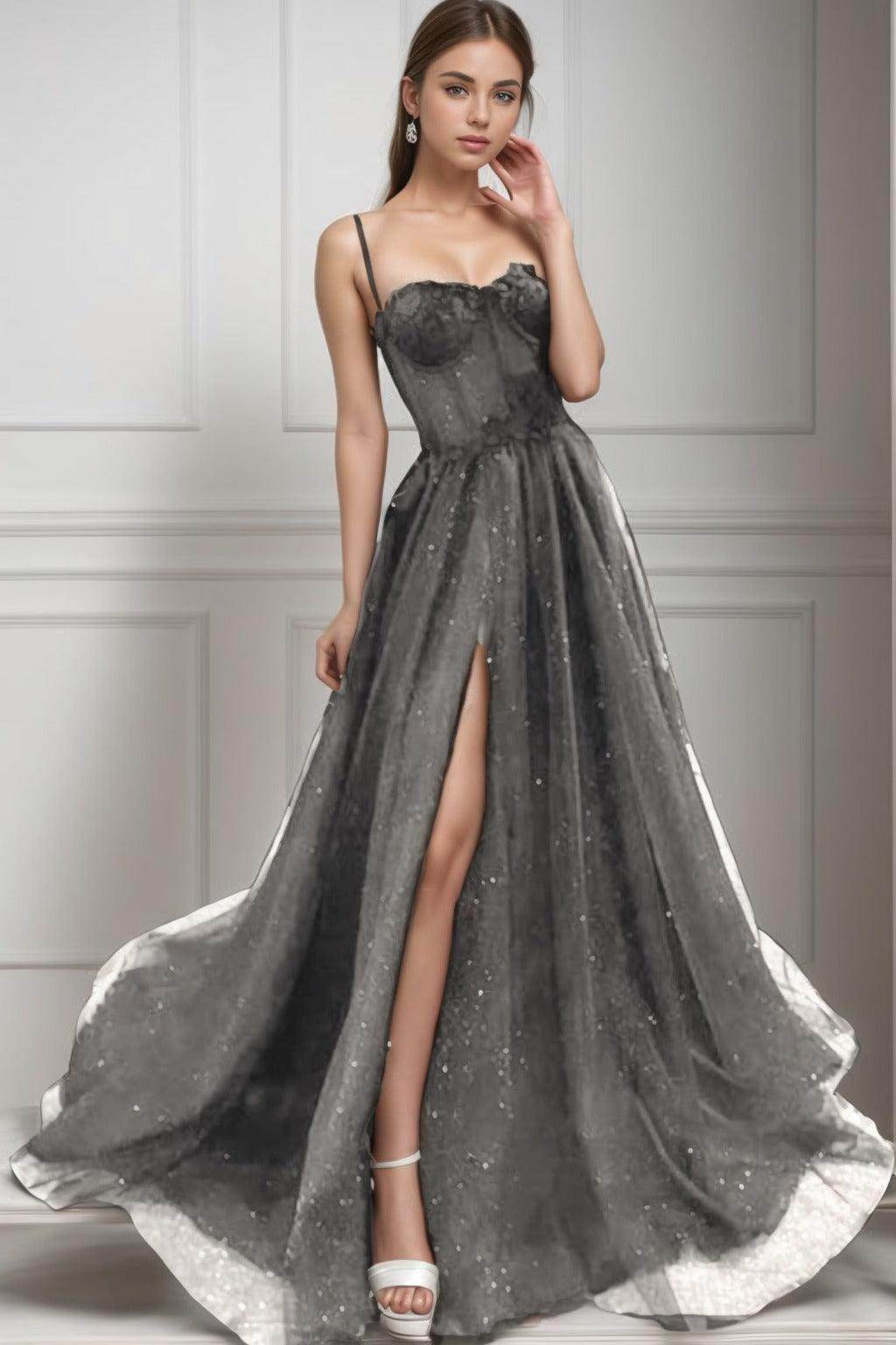 A-Line Sweep-Brush Train Tulle Prom Dress CS0439