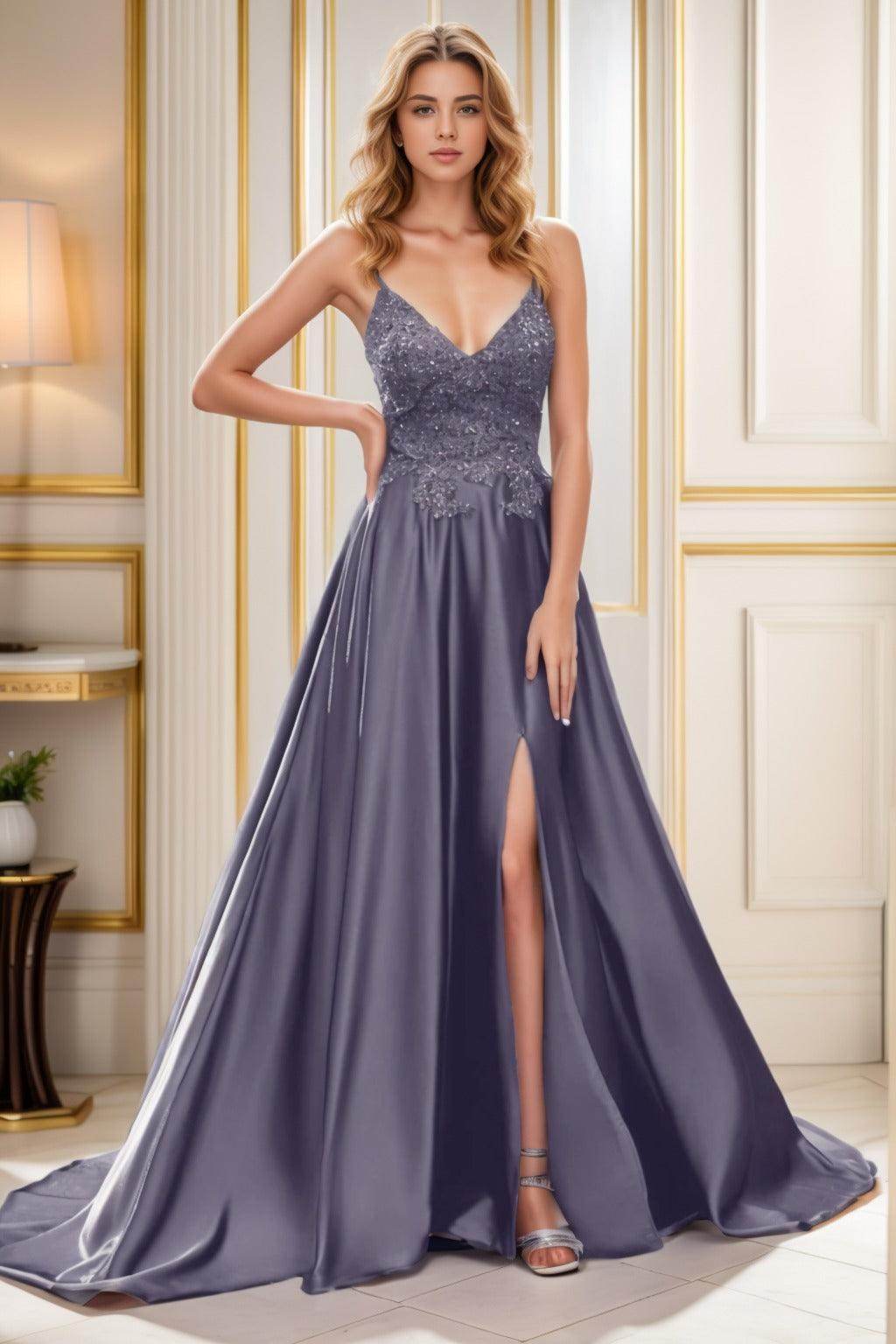A-Line Court Train Satin Prom Dress CS0460