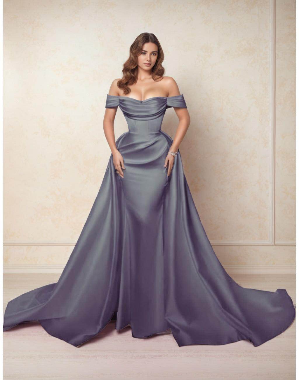 A-Line Chapel Train Satin Prom Dress CS0416