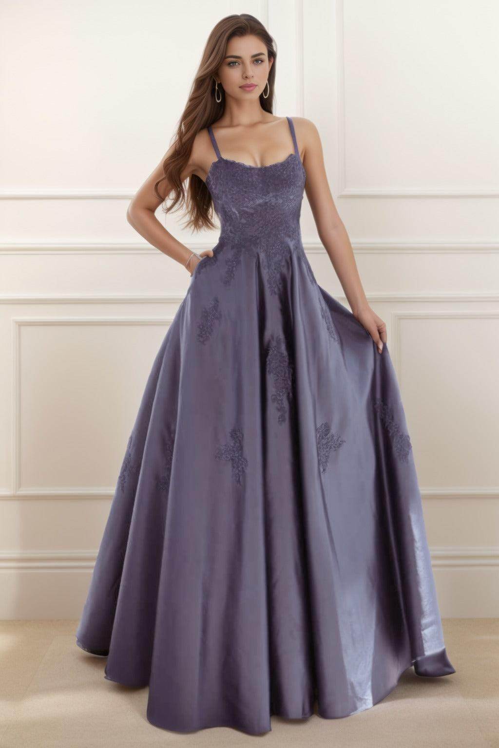 A-Line Floor Length Satin Prom Dress CS0458