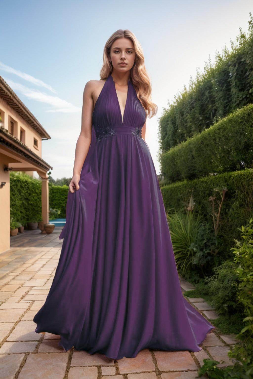 A-Line Sweep-Brush Train Chiffon Prom Dress CS0457