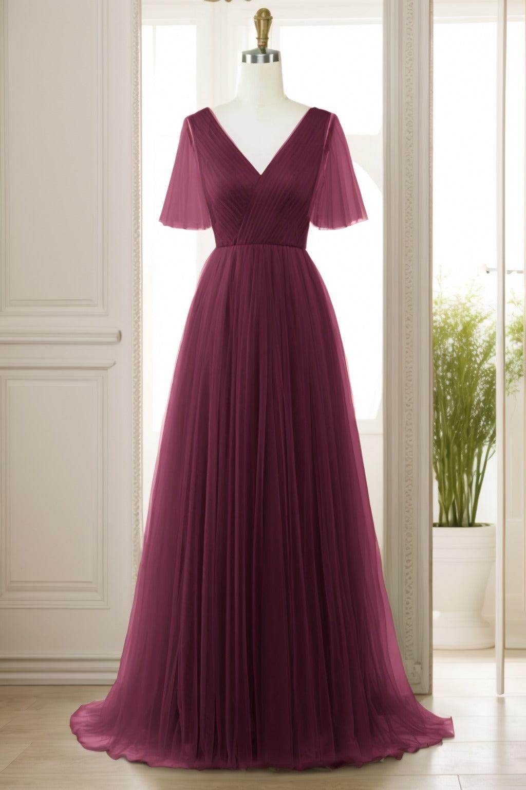 A-Line Sweep-Brush Train Tulle Prom Dress CS0472