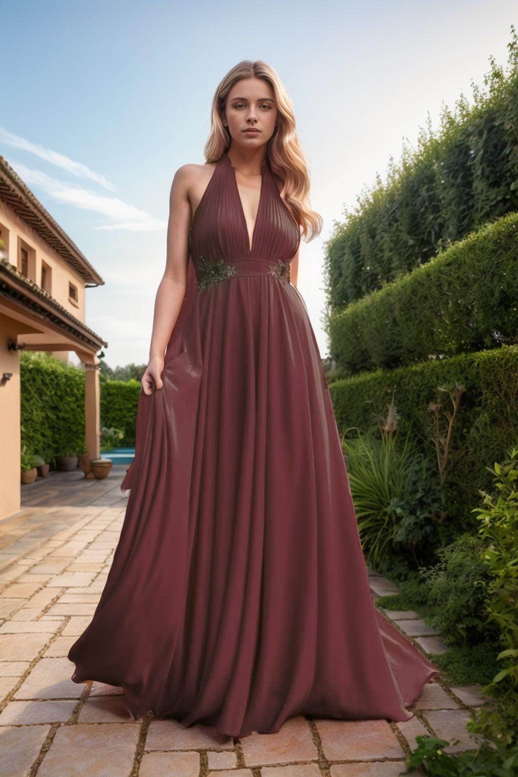 A-Line Sweep-Brush Train Chiffon Prom Dress CS0457
