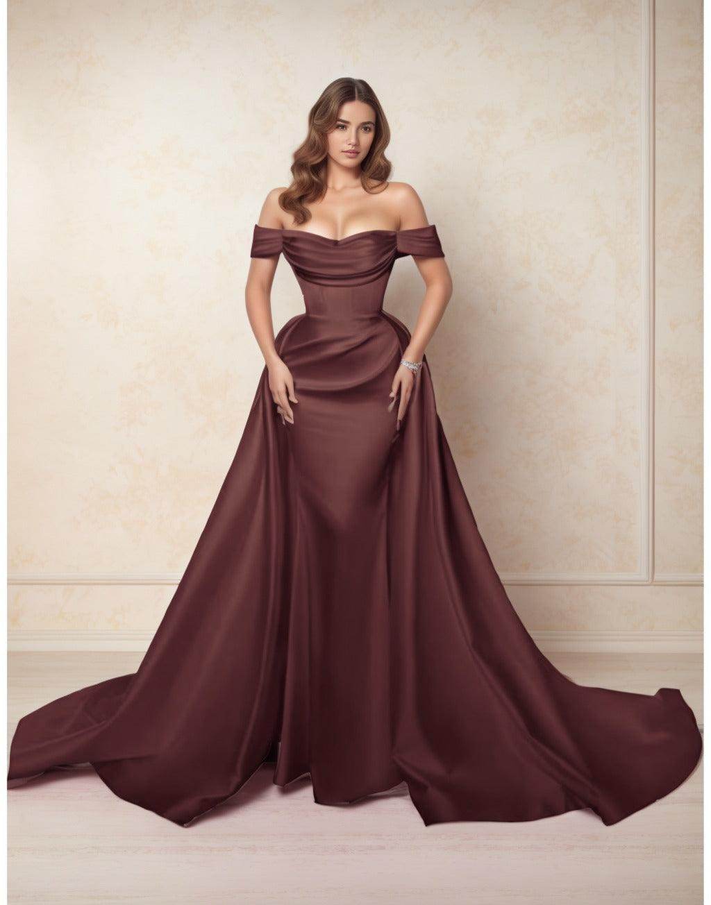 A-Line Chapel Train Satin Prom Dress CS0416