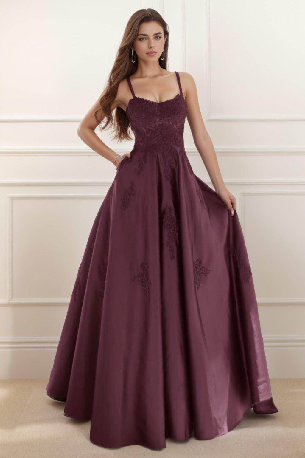 A-Line Floor Length Satin Prom Dress CS0458