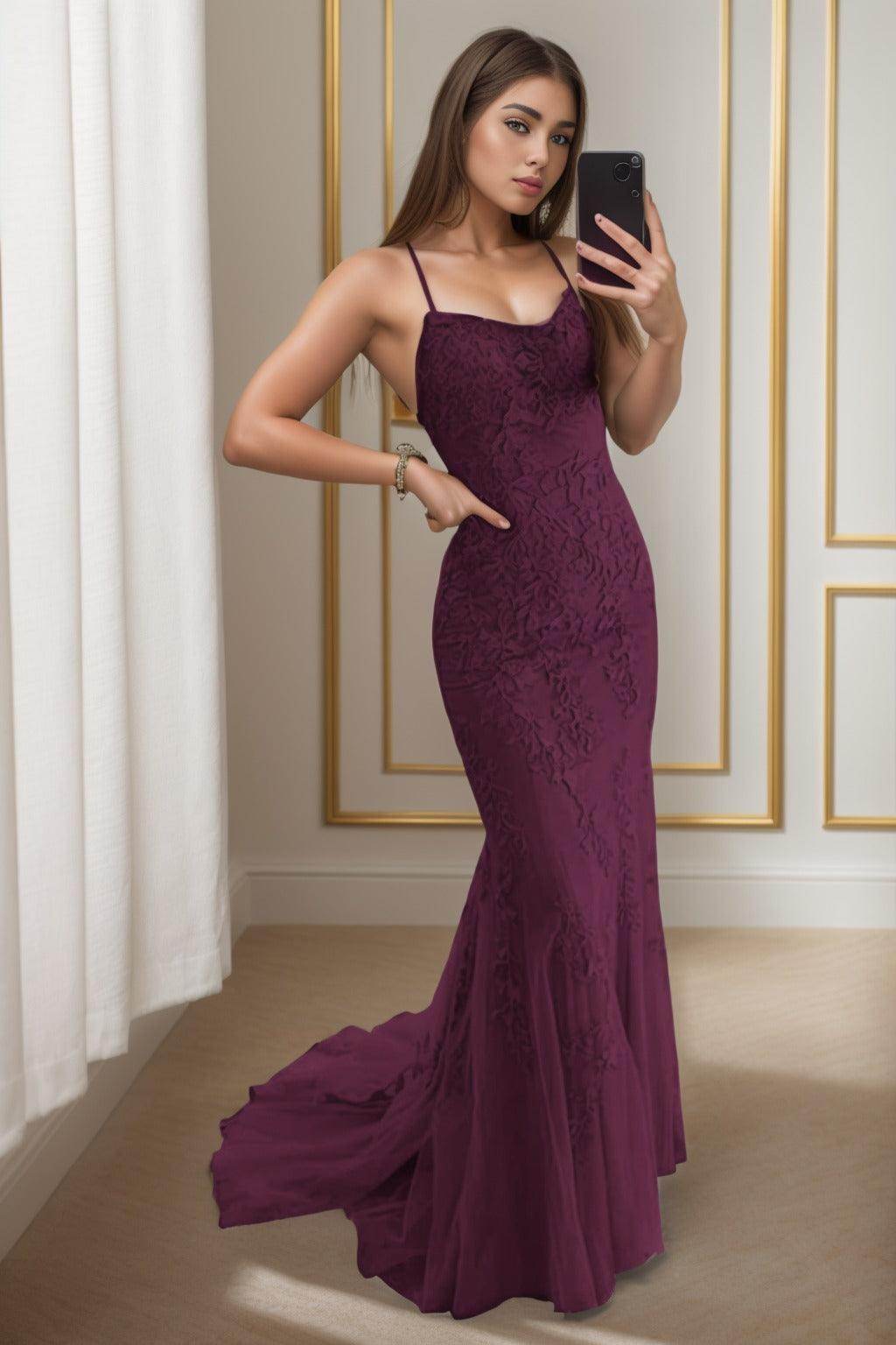 Trumpet-Mermaid Sweep-Brush Train Tulle Prom Dress CS0398