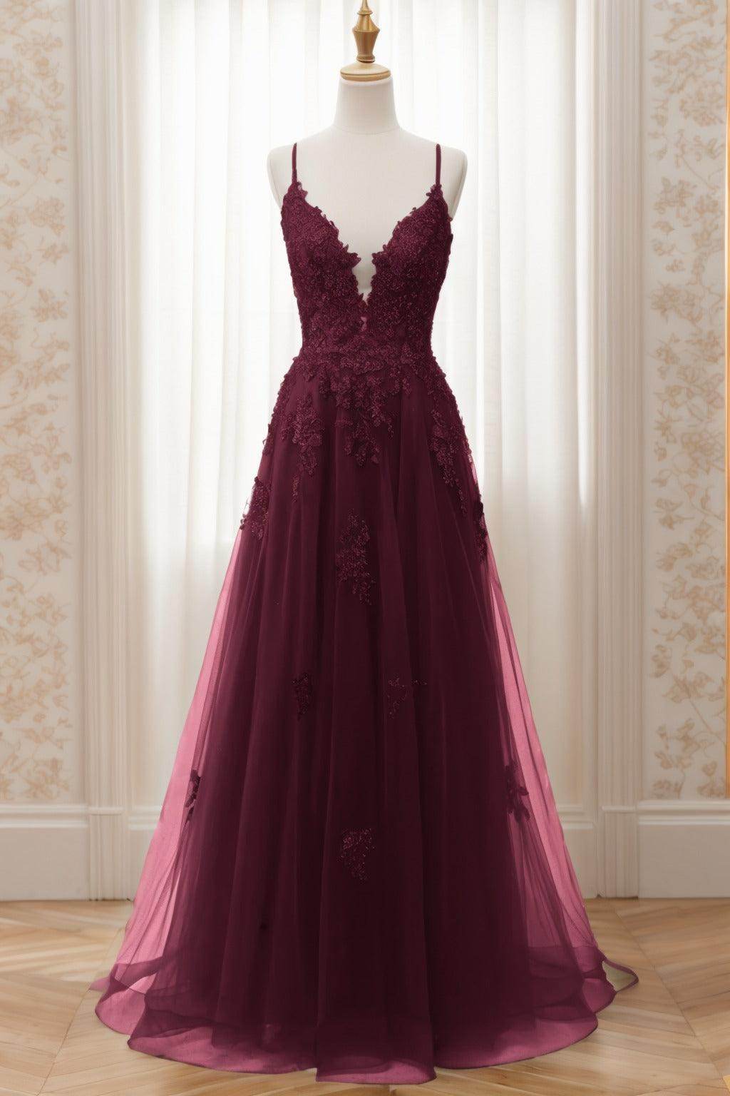 A-Line Sweep-Brush Train Tulle Prom Dress CS0463