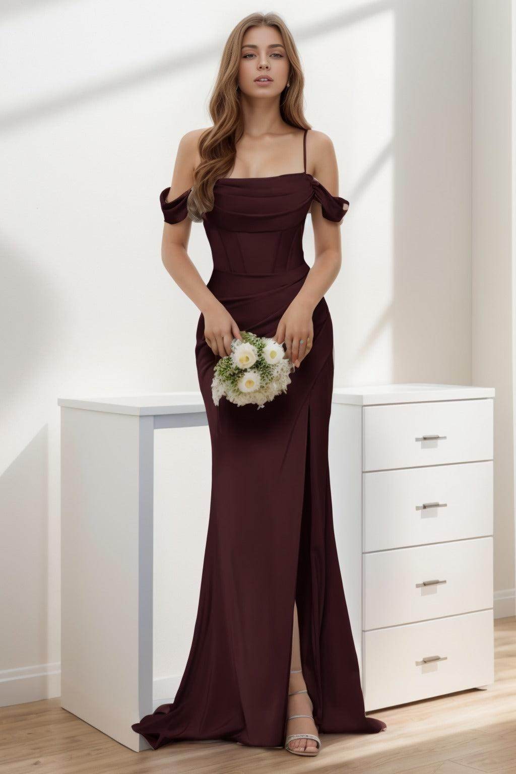 Trumpet-Mermaid Sweep-Brush Train Silk-Like Prom Dress CS0399