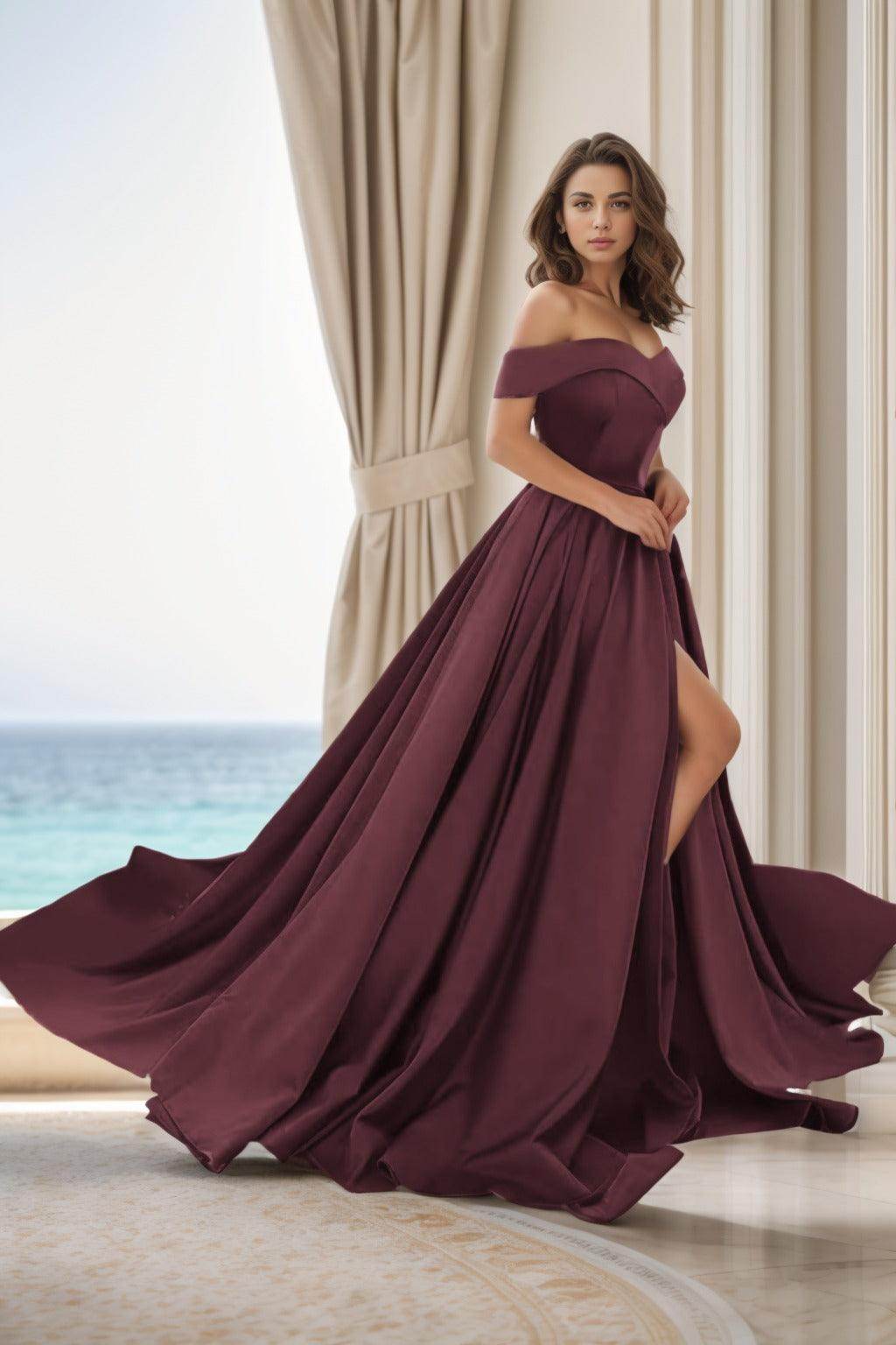 A-Line Court Train Satin Prom Dress CS0405