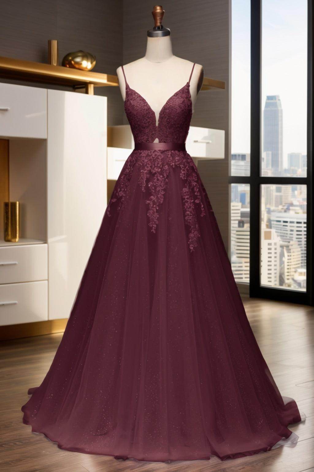 A-Line Sweep-Brush Train Tulle Prom Dress CS0464