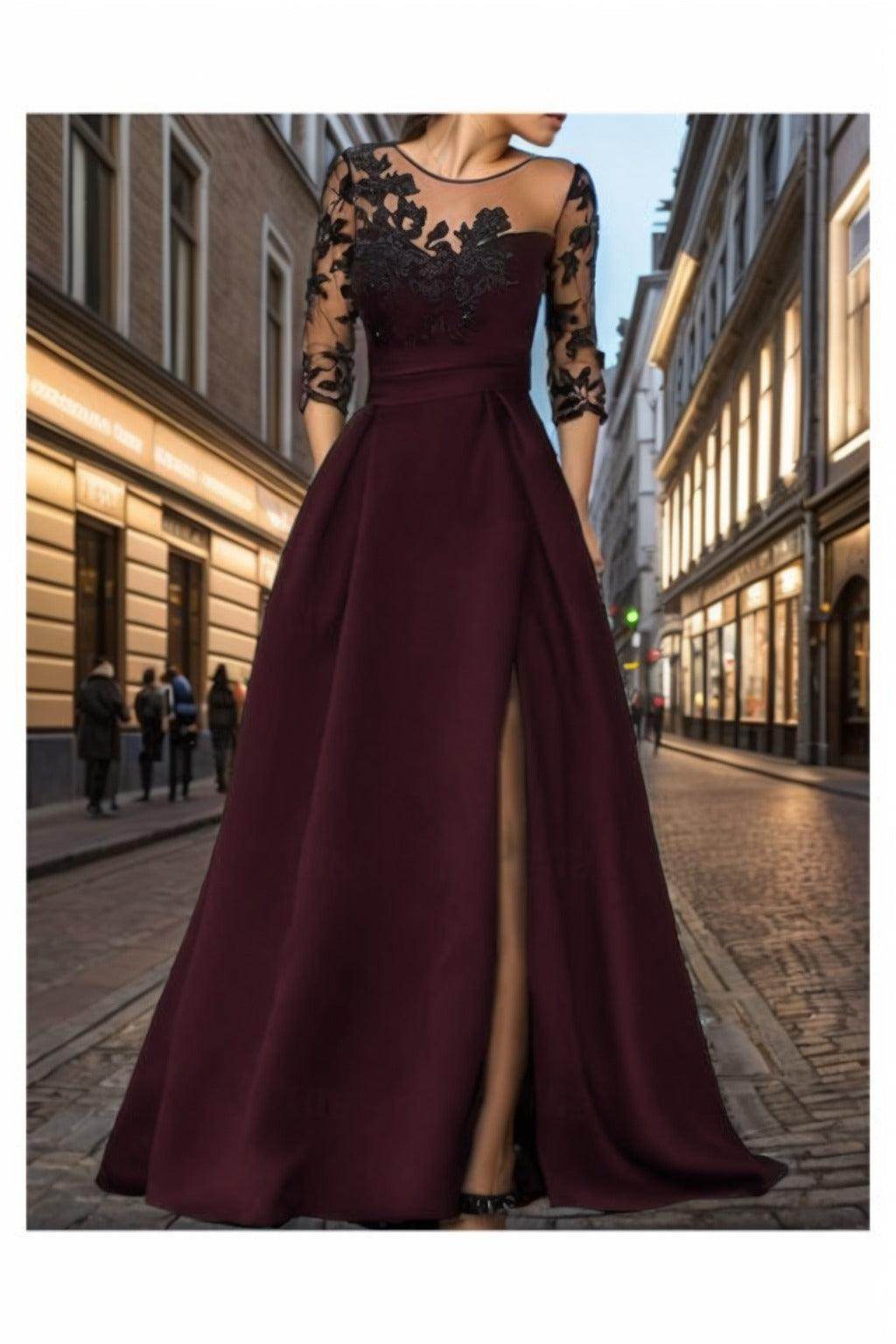 A-Line Sweep-Brush Train Satin Prom Dress CS0456
