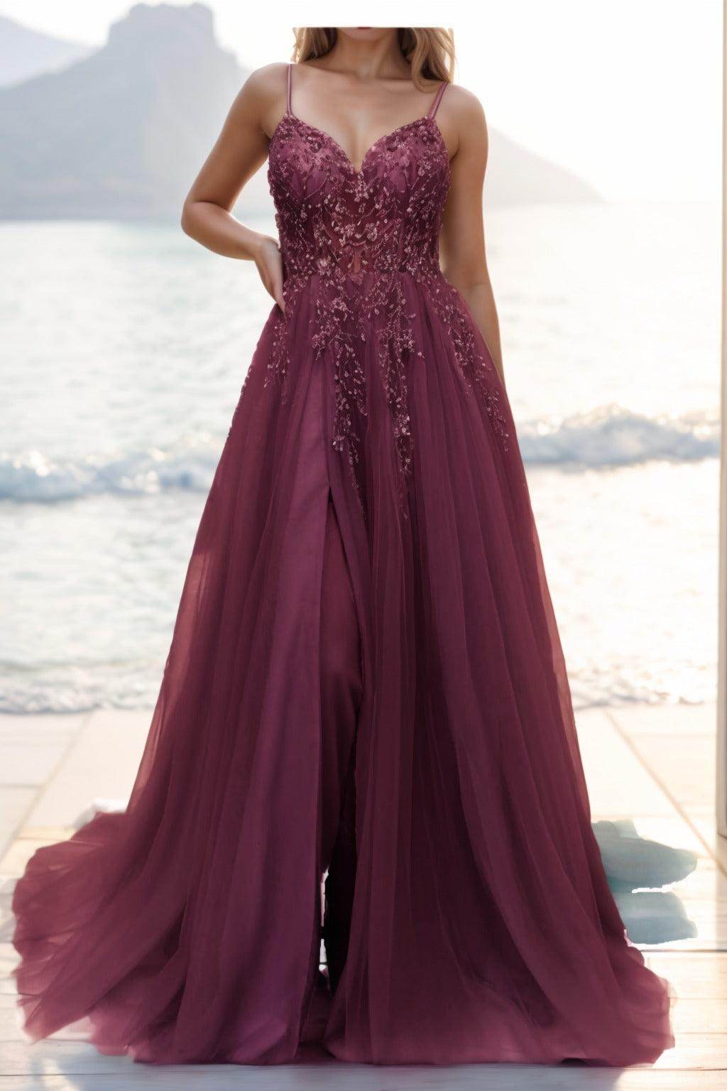 A-line Sweep-Brush Train Tulle Prom Dress CS0402