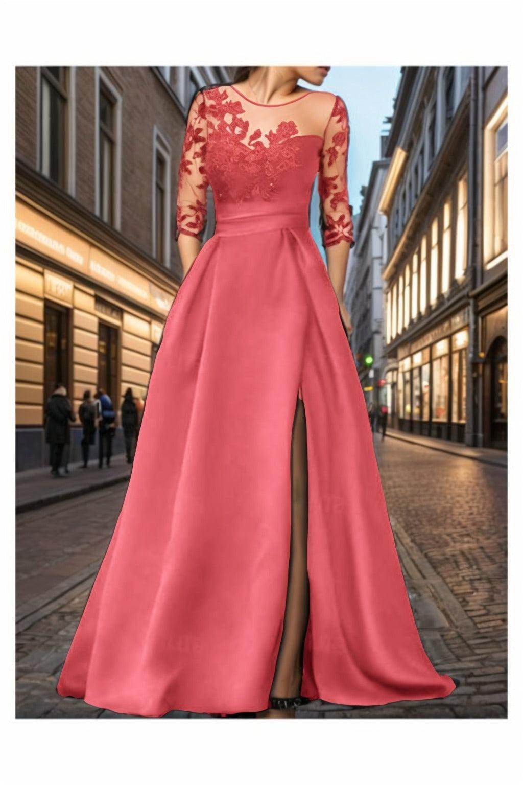 A-Line Sweep-Brush Train Satin Prom Dress CS0456