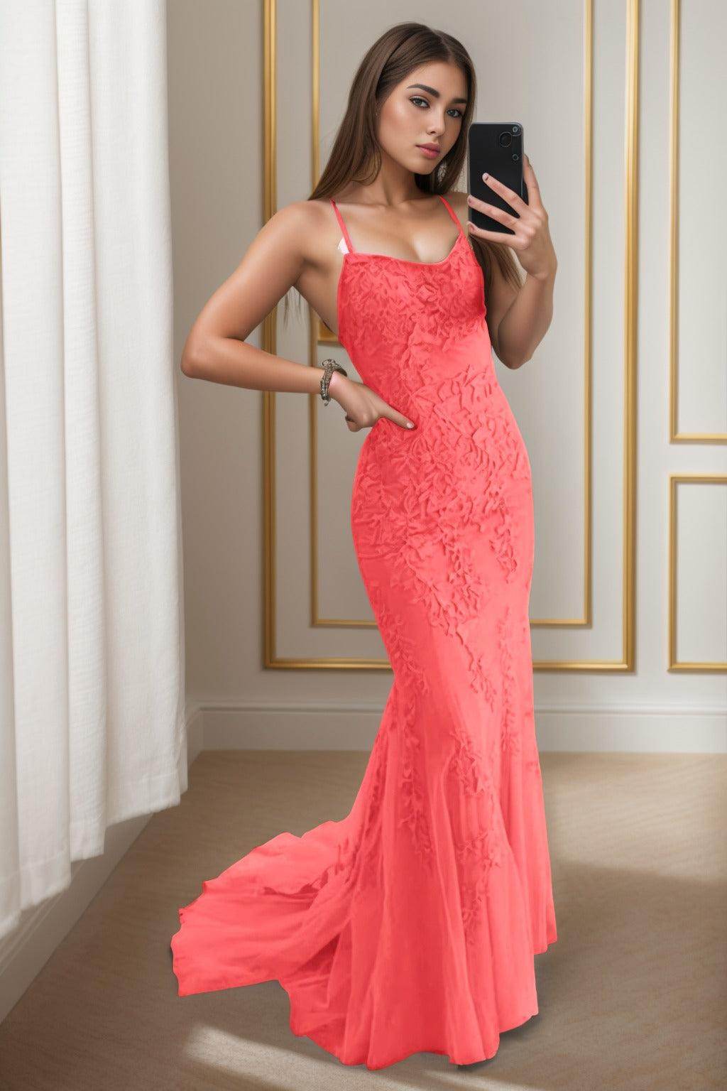 Trumpet-Mermaid Sweep-Brush Train Tulle Prom Dress CS0398