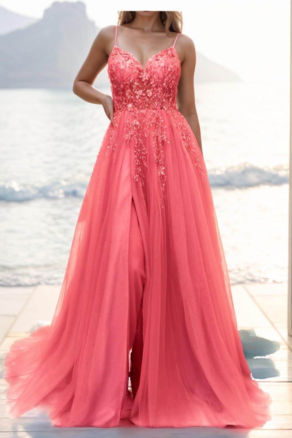 A-line Sweep-Brush Train Tulle Prom Dress CS0402