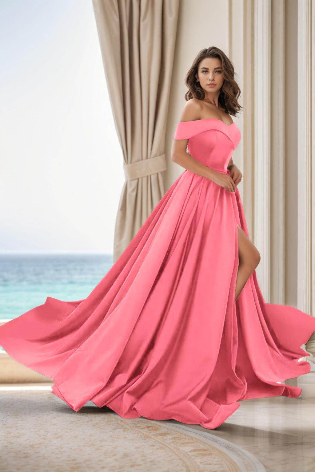 A-Line Court Train Satin Prom Dress CS0405