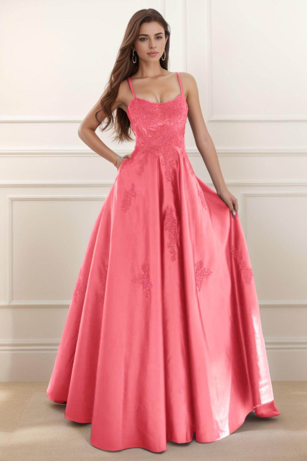 A-Line Floor Length Satin Prom Dress CS0458