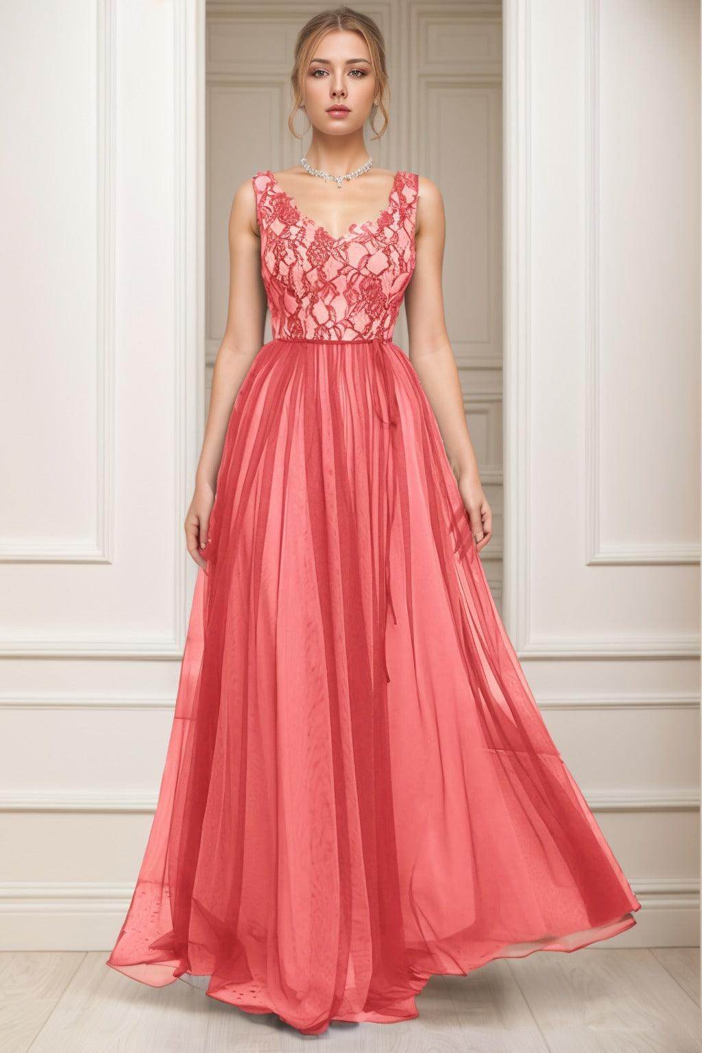 A-Line Sweep-Brush Train Tulle Prom Dress CS0466