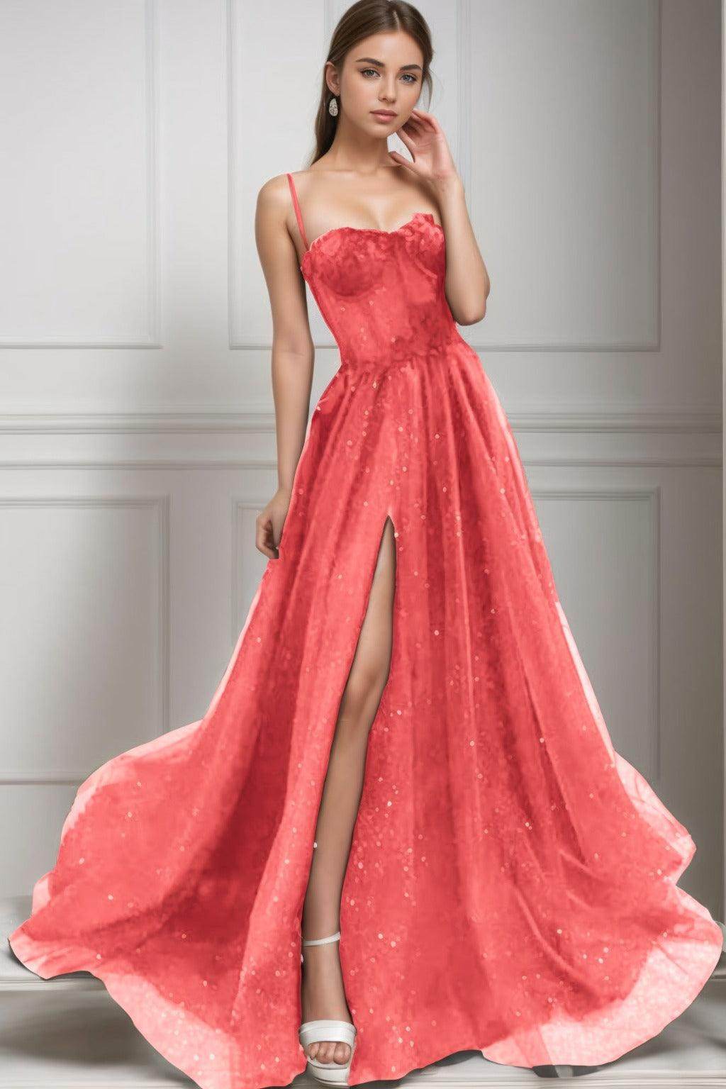 A-Line Sweep-Brush Train Tulle Prom Dress CS0439