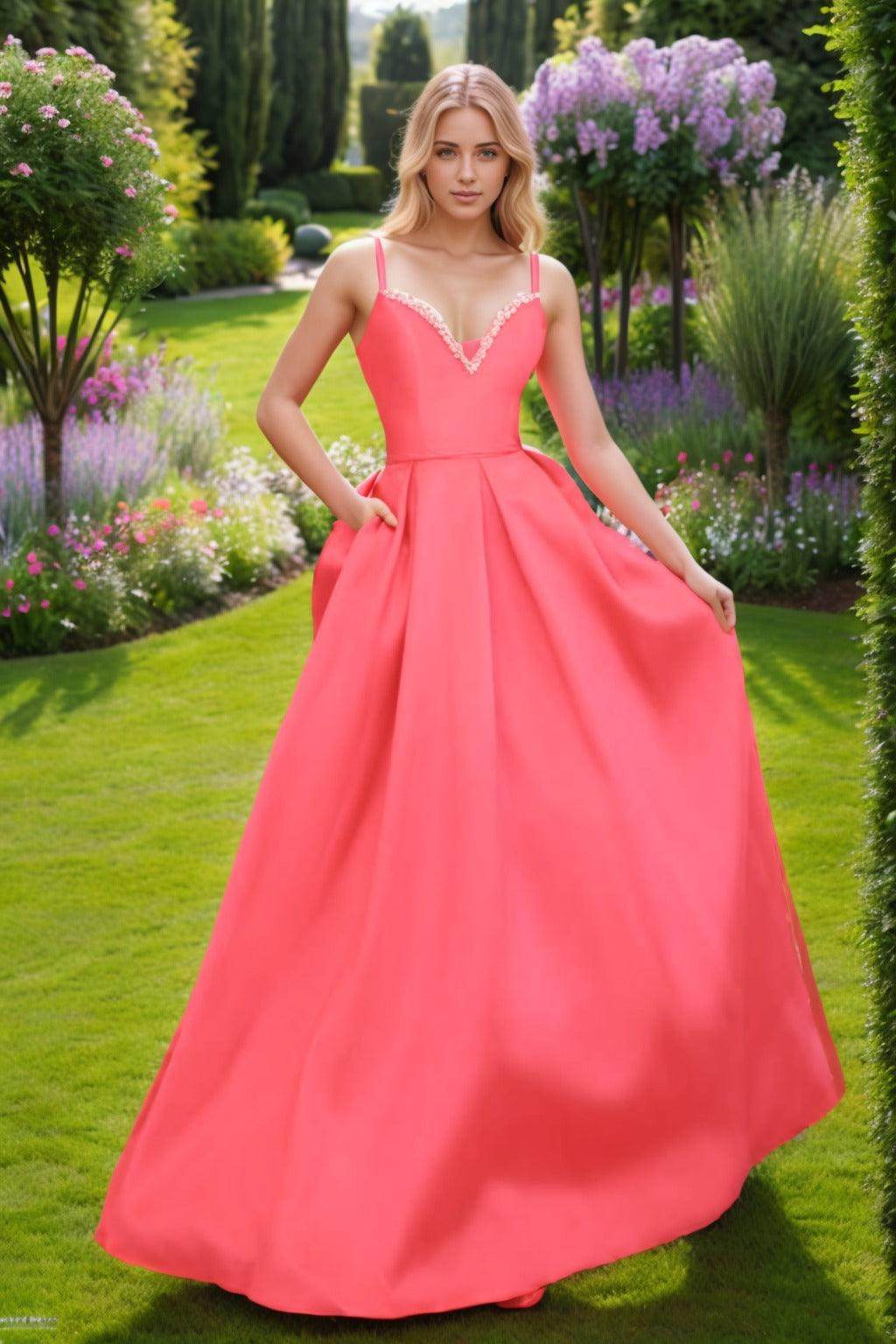 A-Line Floor Length Satin Prom Dress CS0451