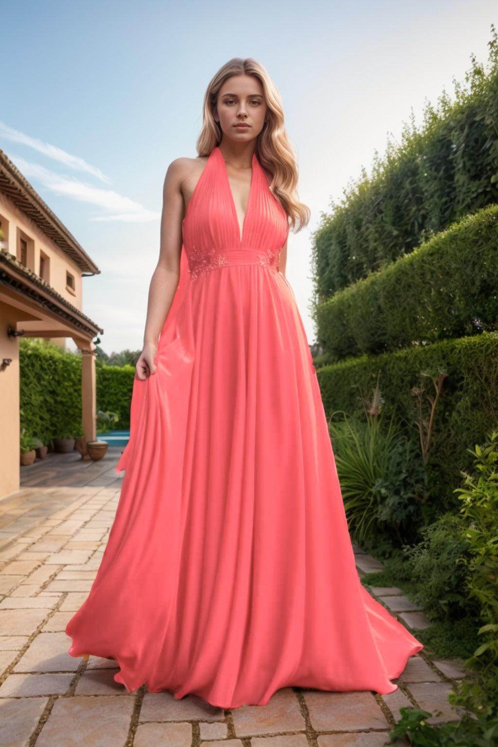 A-Line Sweep-Brush Train Chiffon Prom Dress CS0457