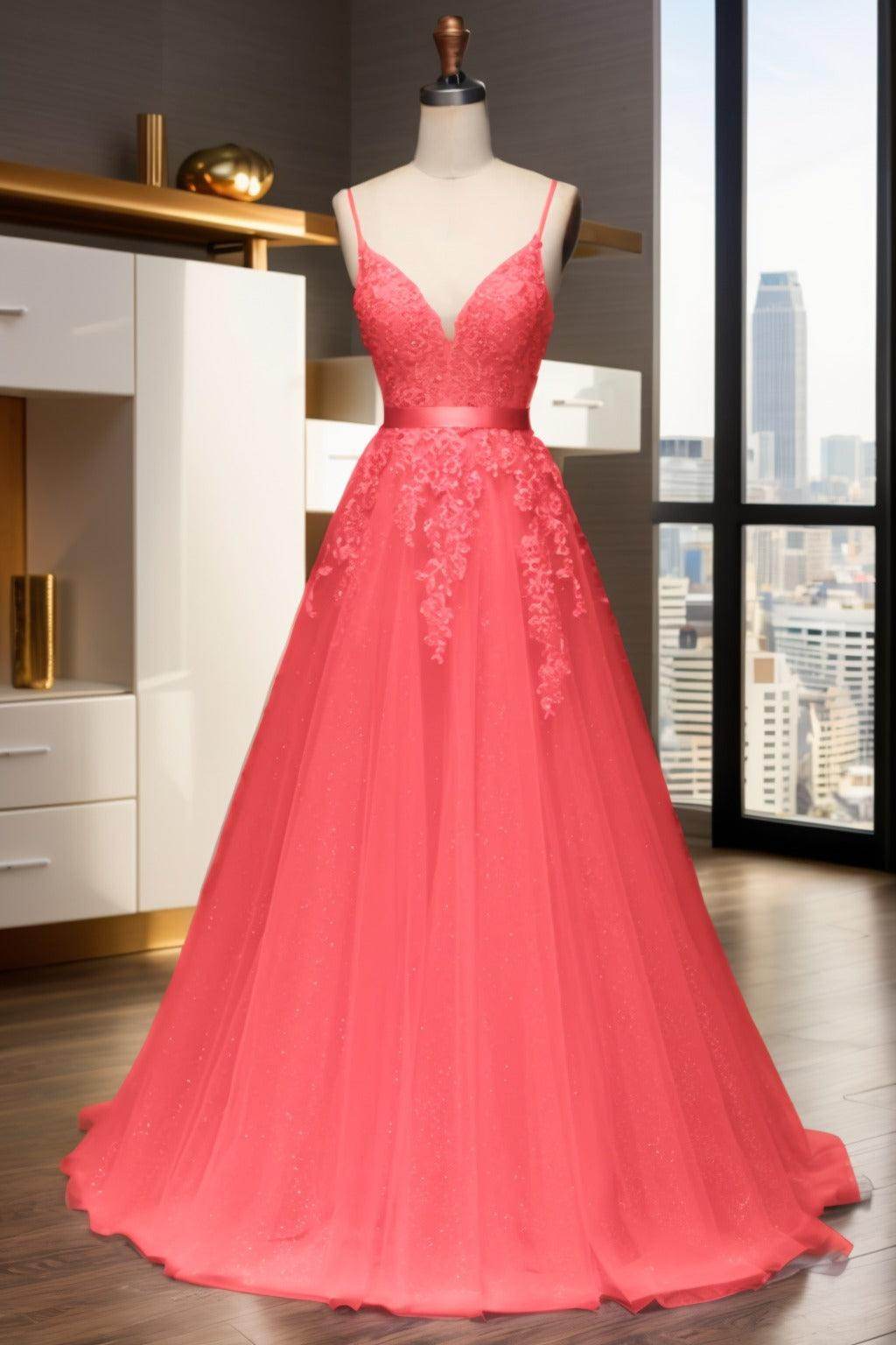 A-Line Sweep-Brush Train Tulle Prom Dress CS0464