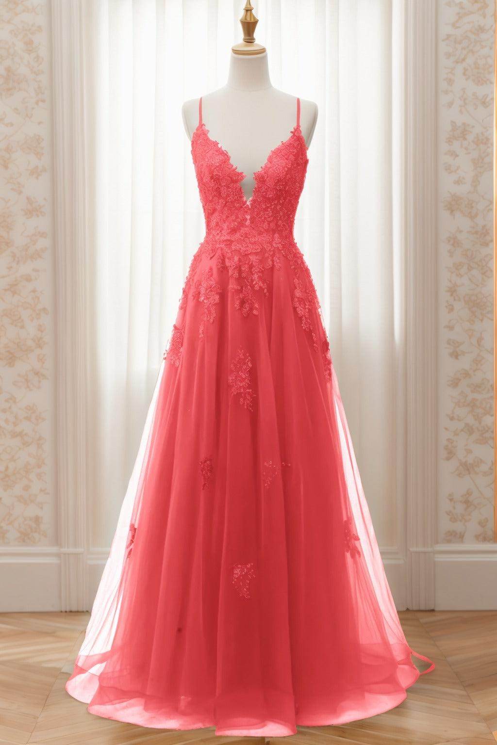A-Line Sweep-Brush Train Tulle Prom Dress CS0463