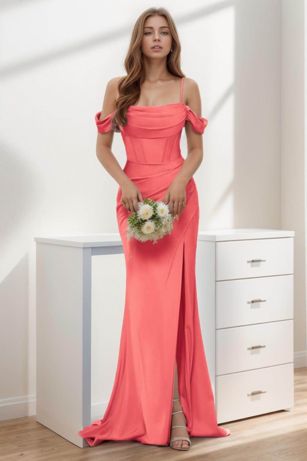 Trumpet-Mermaid Sweep-Brush Train Silk-Like Prom Dress CS0399