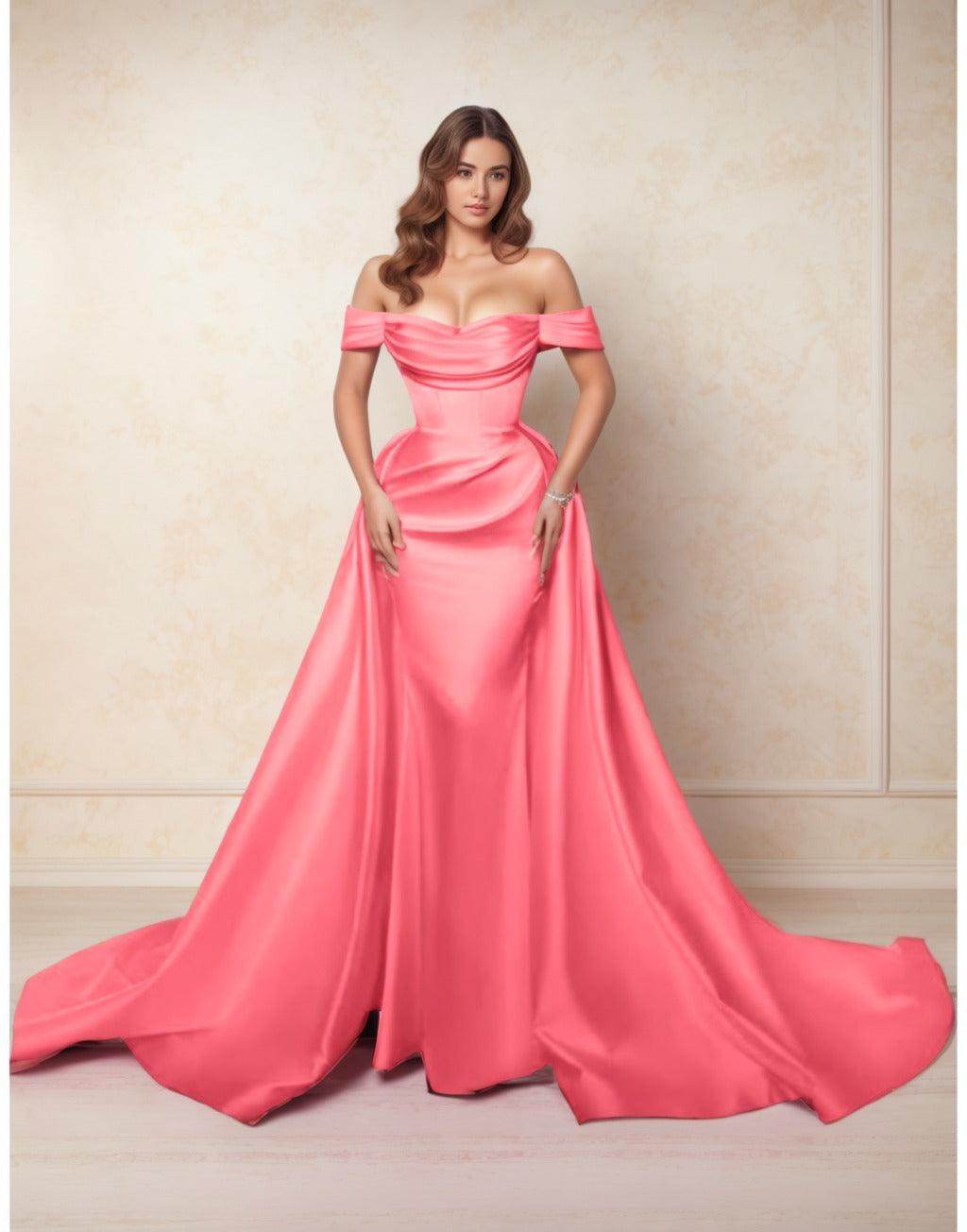 A-Line Chapel Train Satin Prom Dress CS0416