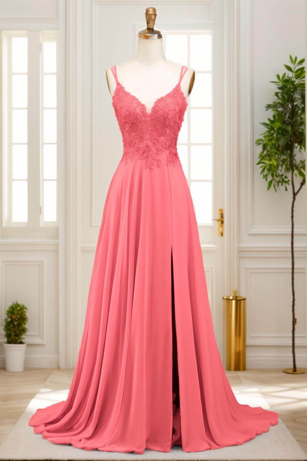 A-Line Sweep-Brush Train Chiffon Prom Dress CS0470