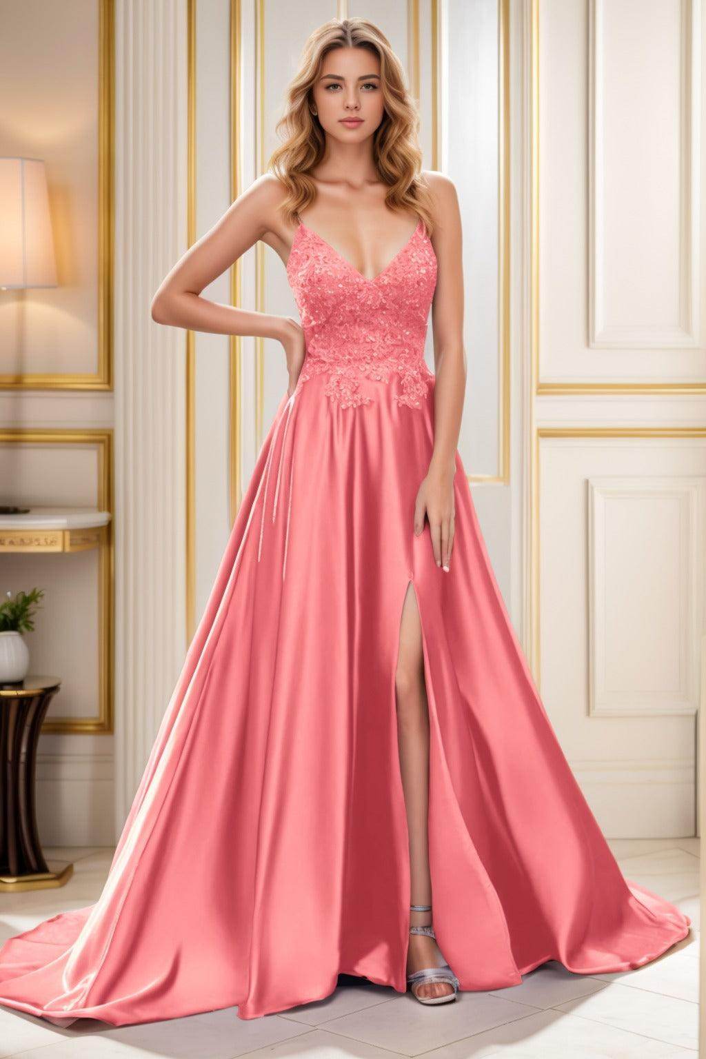 A-Line Court Train Satin Prom Dress CS0460