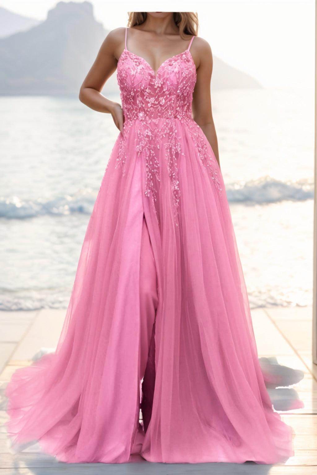 A-line Sweep-Brush Train Tulle Prom Dress CS0402