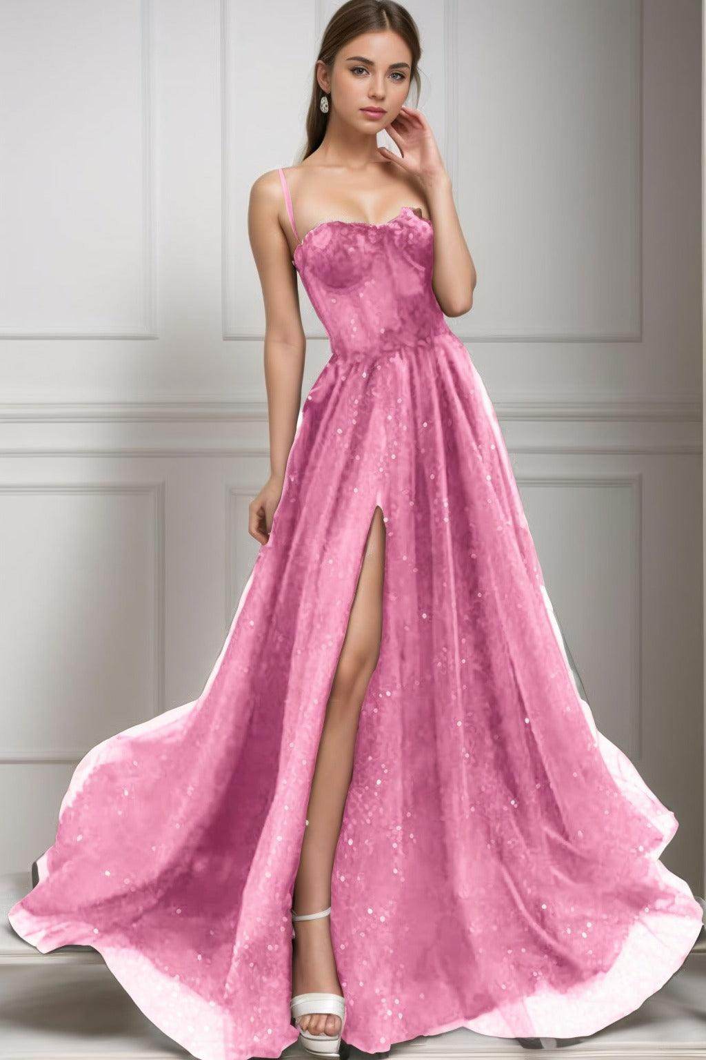 A-Line Sweep-Brush Train Tulle Prom Dress CS0439