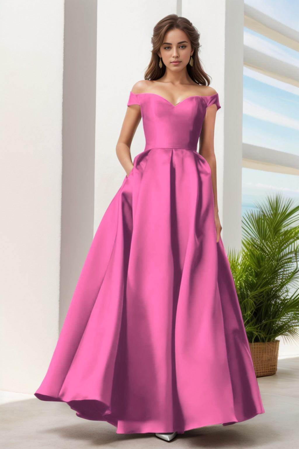 A-Line Floor Length Satin Prom Dress CS0408