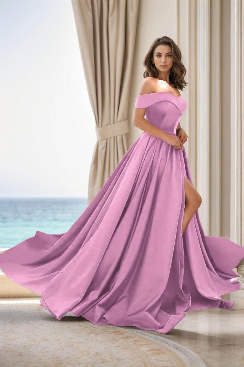 A-Line Court Train Satin Prom Dress CS0405