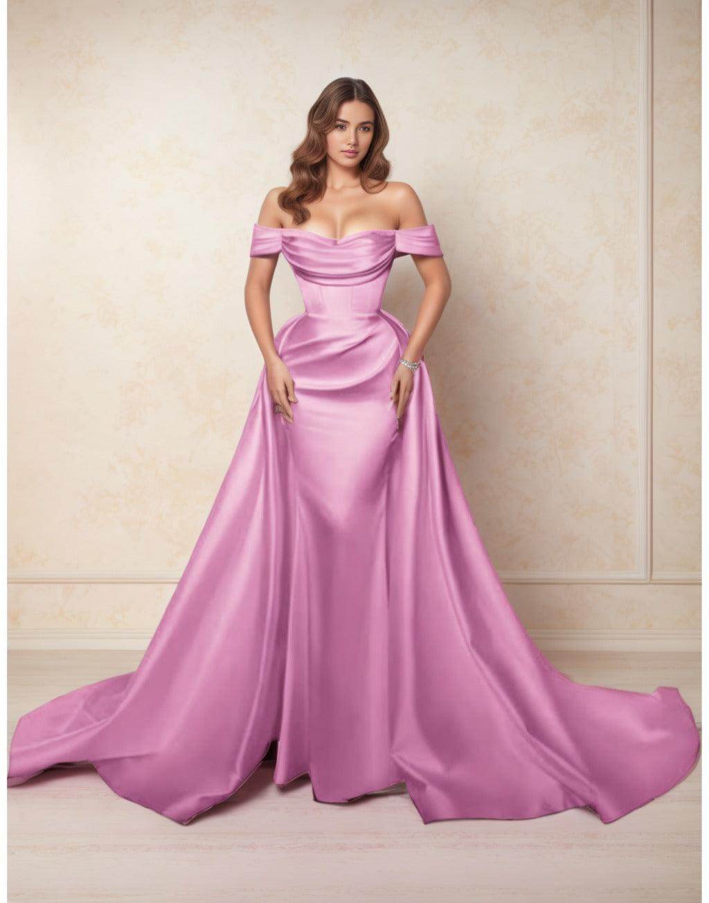 A-Line Chapel Train Satin Prom Dress CS0416