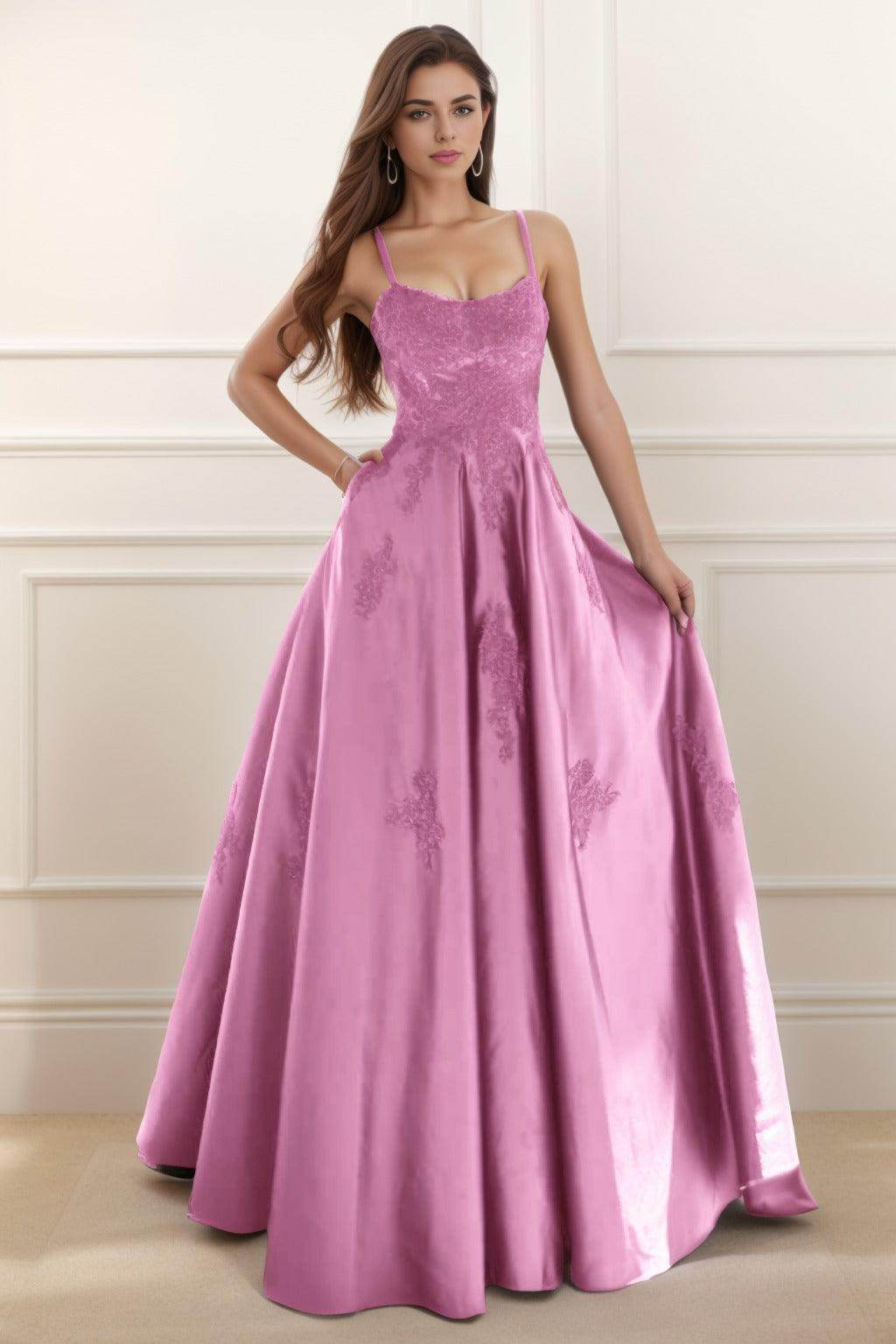 A-Line Floor Length Satin Prom Dress CS0458