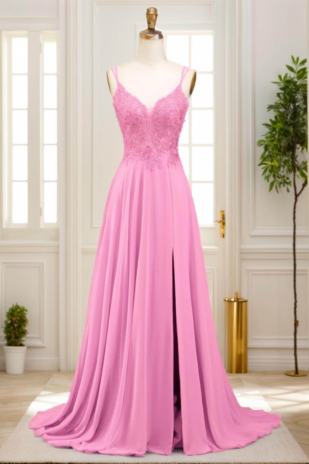 A-Line Sweep-Brush Train Chiffon Prom Dress CS0470