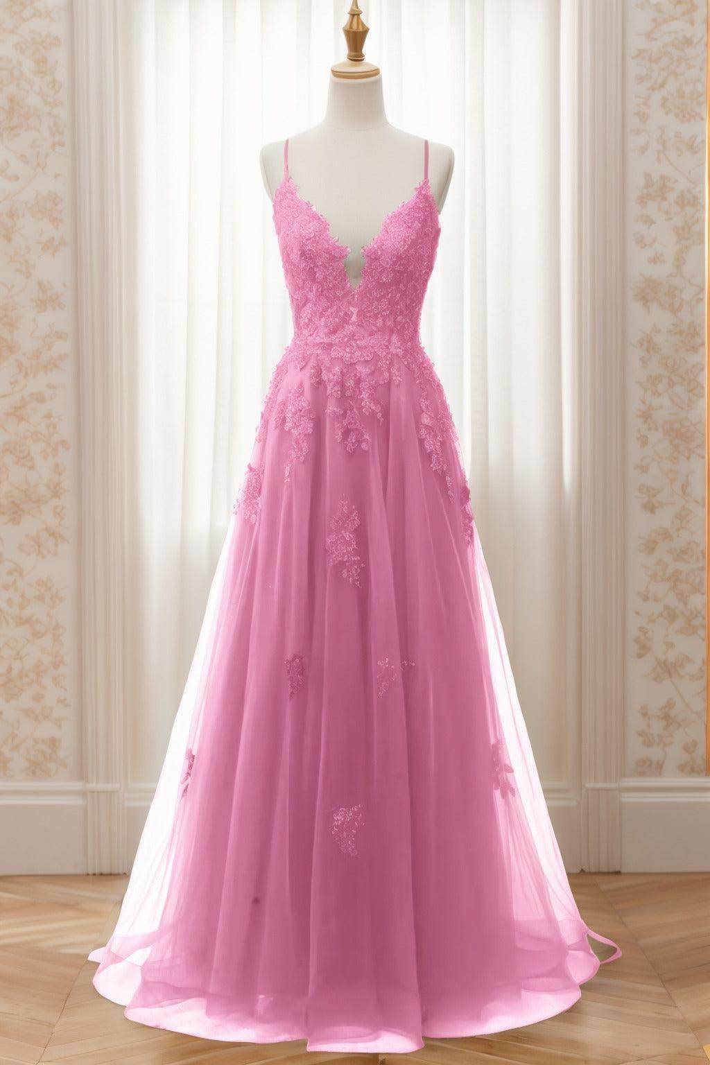 A-Line Sweep-Brush Train Tulle Prom Dress CS0463