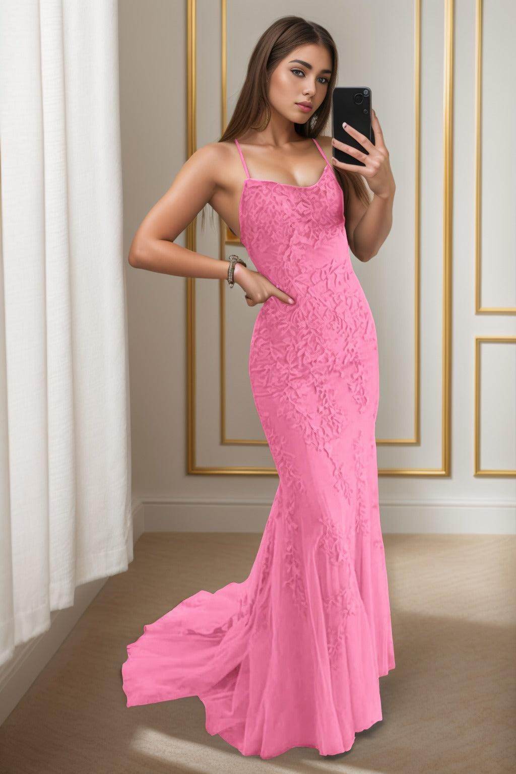 Trumpet-Mermaid Sweep-Brush Train Tulle Prom Dress CS0398