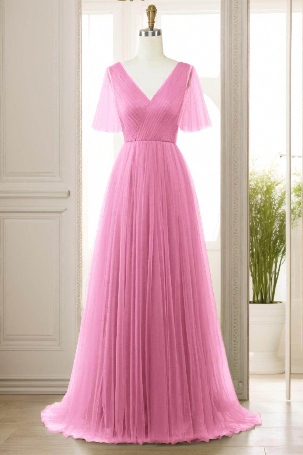 A-Line Sweep-Brush Train Tulle Prom Dress CS0472