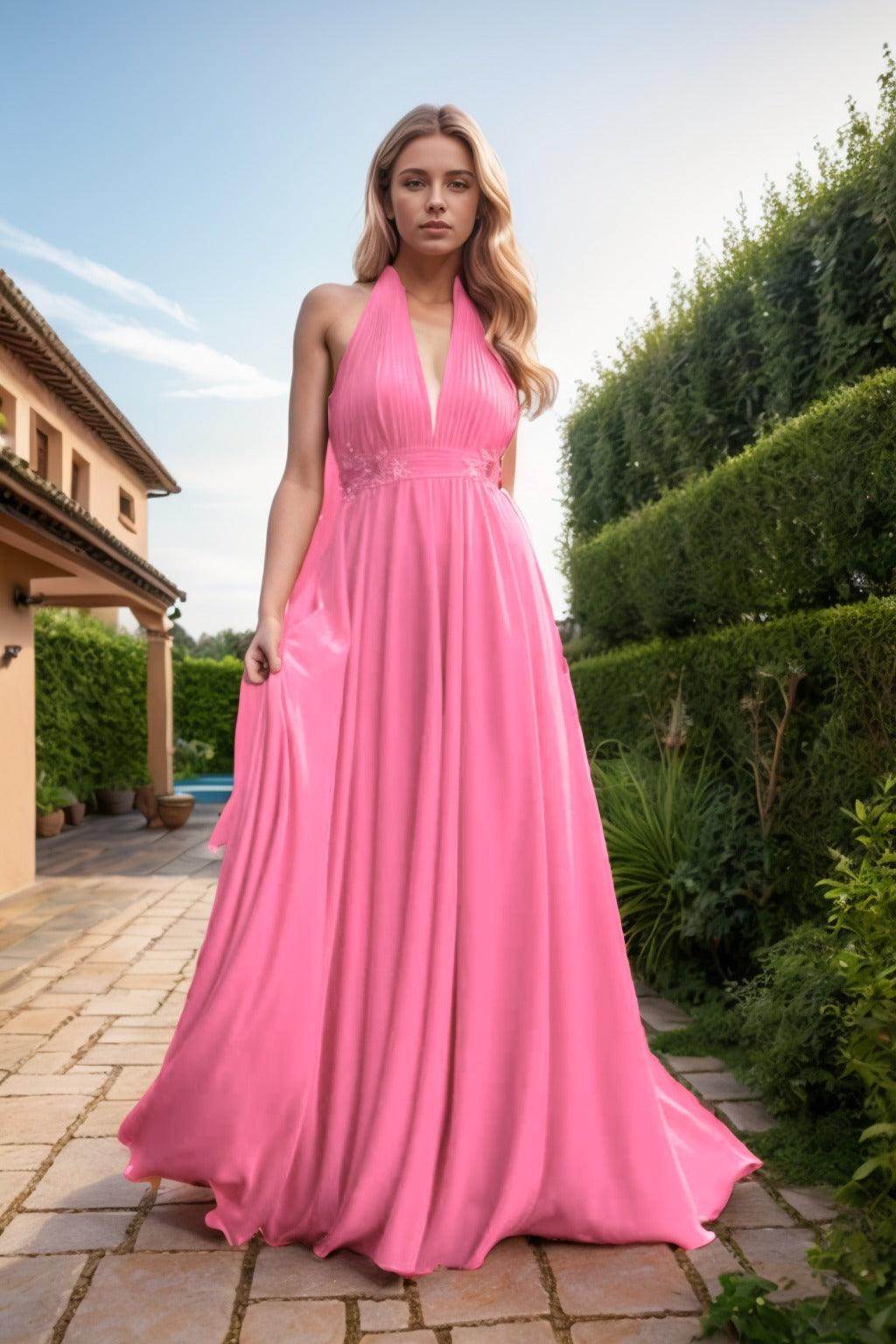 A-Line Sweep-Brush Train Chiffon Prom Dress CS0457