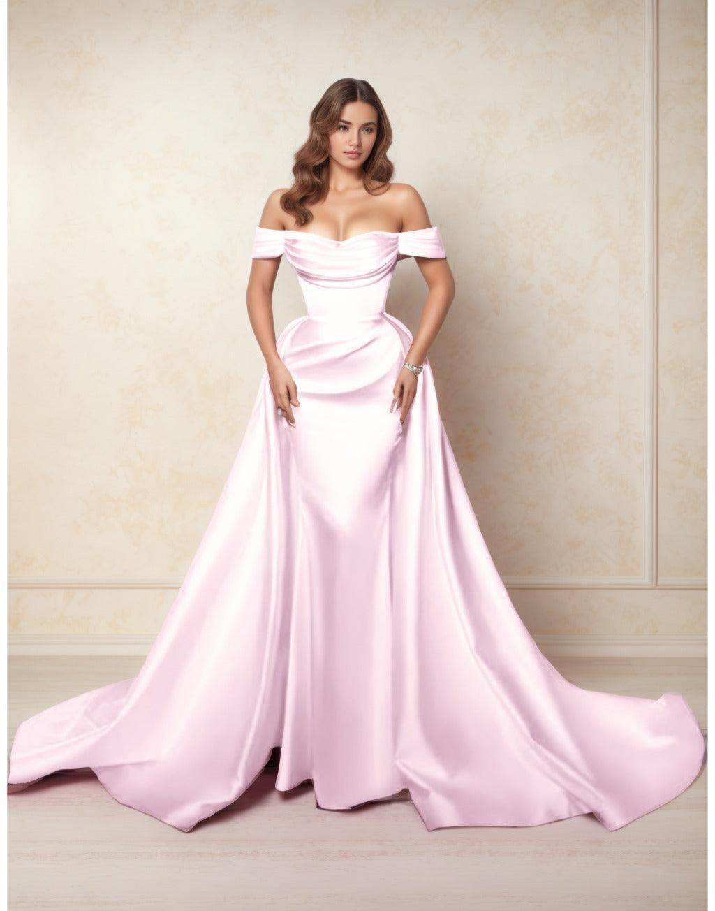 A-Line Chapel Train Satin Prom Dress CS0416